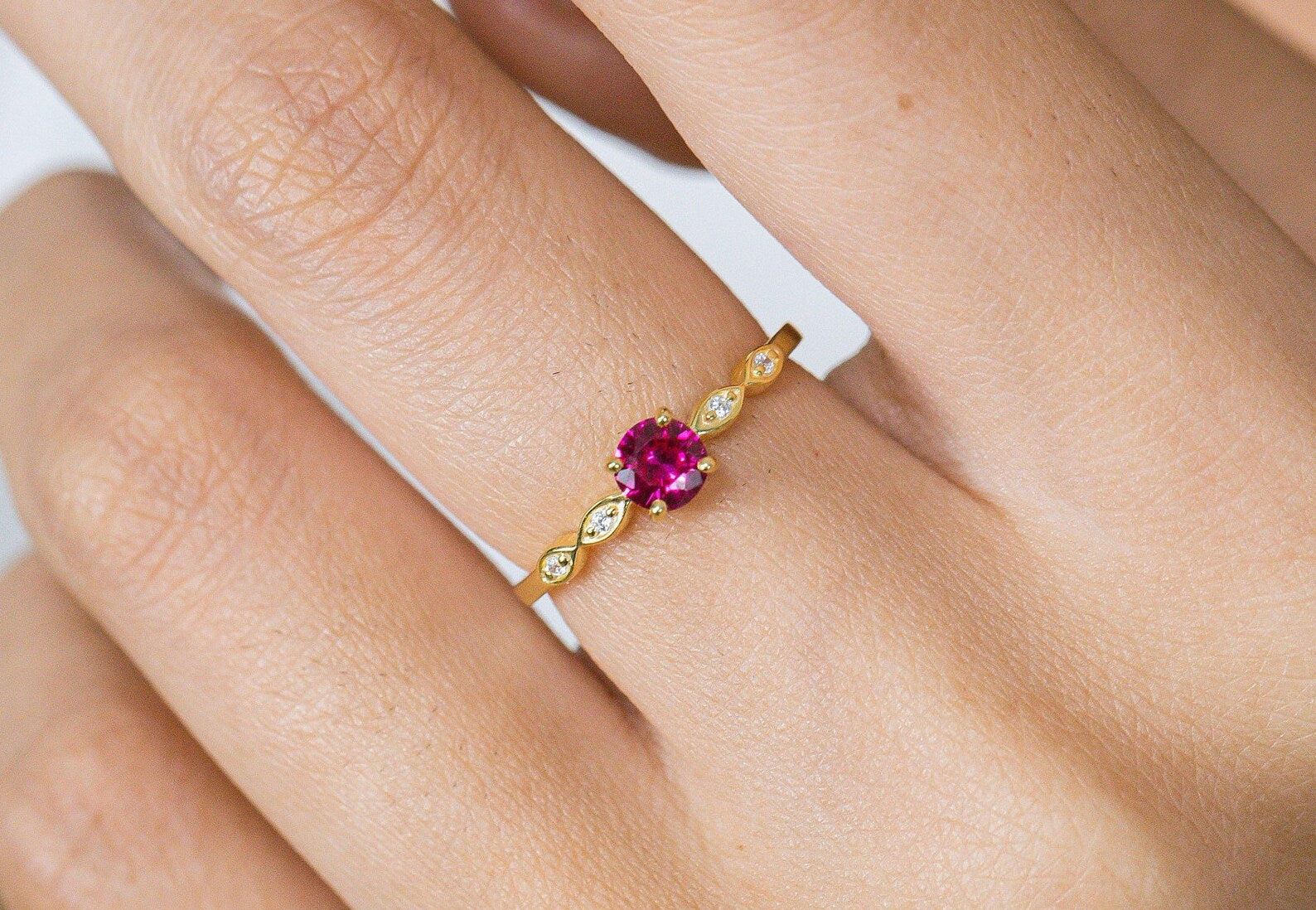 Ruby and Diamond Engagement Ring, July Birthstone, Ruby Ring, 18k Gold Unique Promise Ring, Marquise Ring